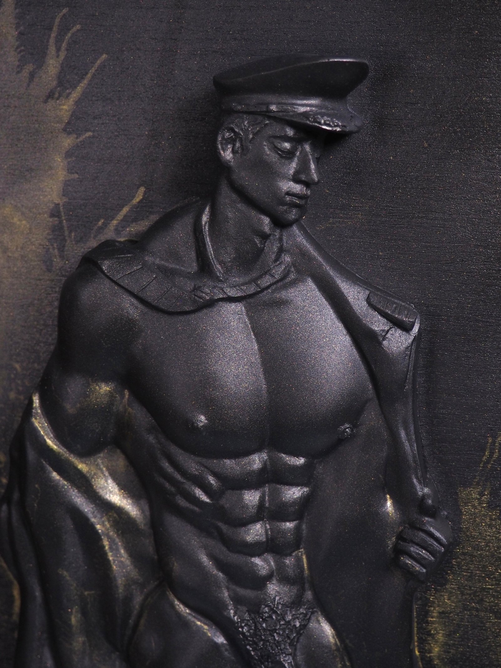 Detail view of Beneath the Rank Gold Splash resin sculpture
