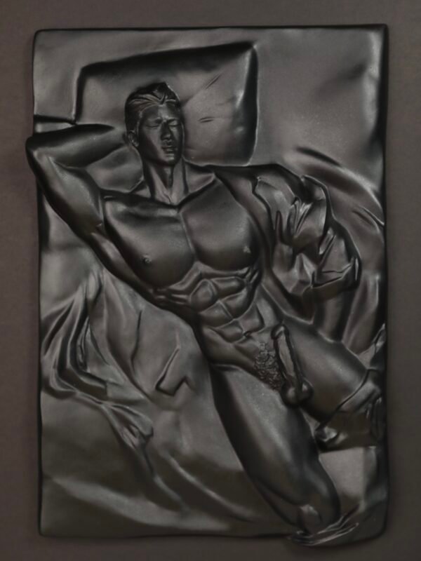 Gilded Threshold black and gold male form wall relief by MASOMA