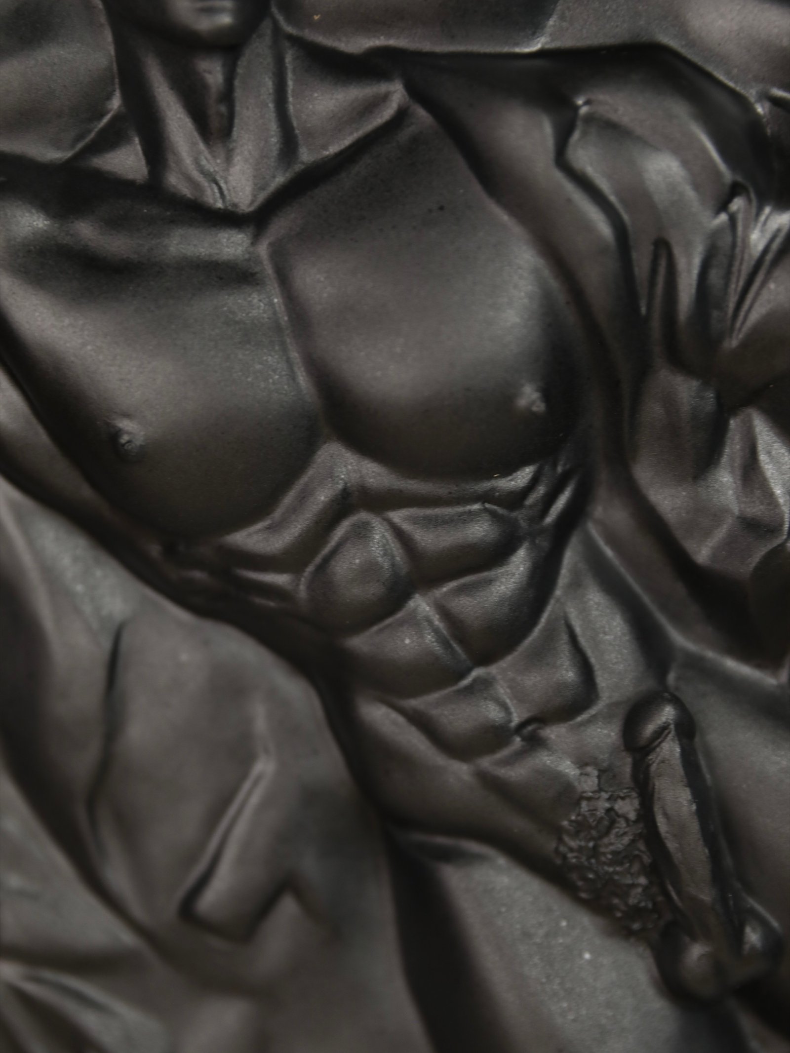 Detail view of Gilded Threshold Pure Black resin sculpture