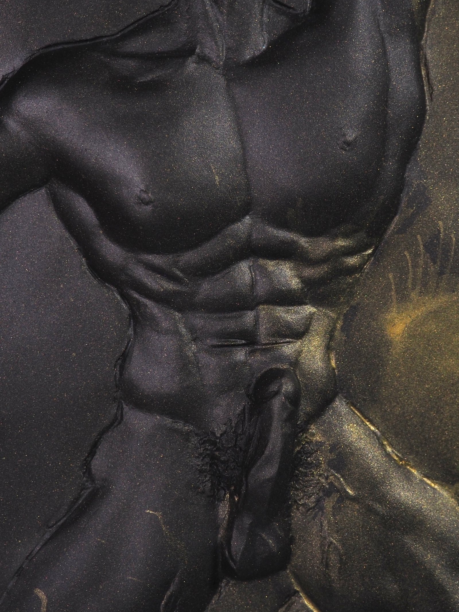 Detail view of Overcome Gold Splash resin sculpture
