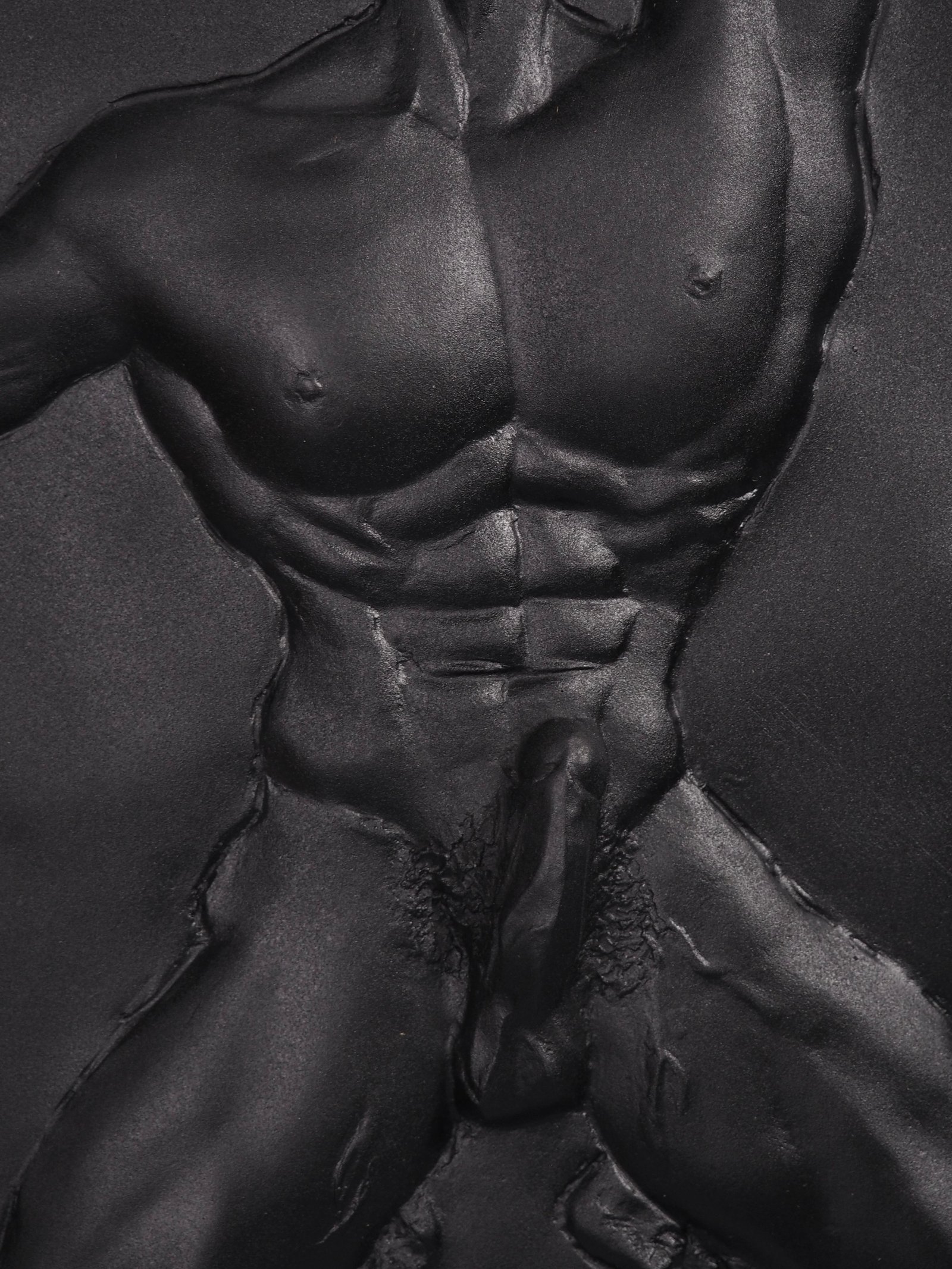 Detail view of Overcome Pure Black resin sculpture