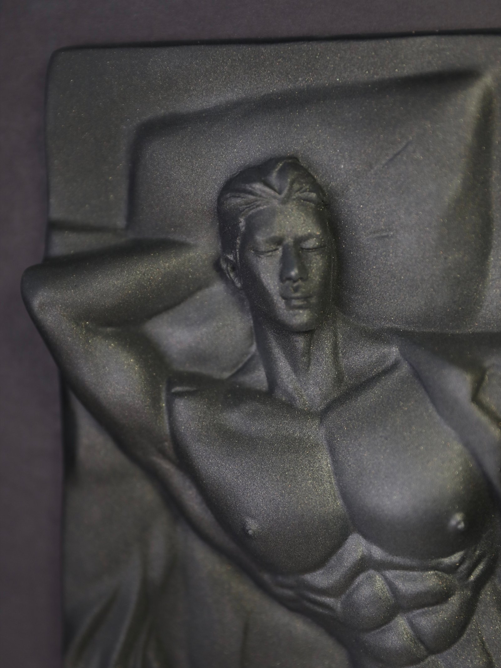 Detail view of Threshold of Gold Black Gold resin relief