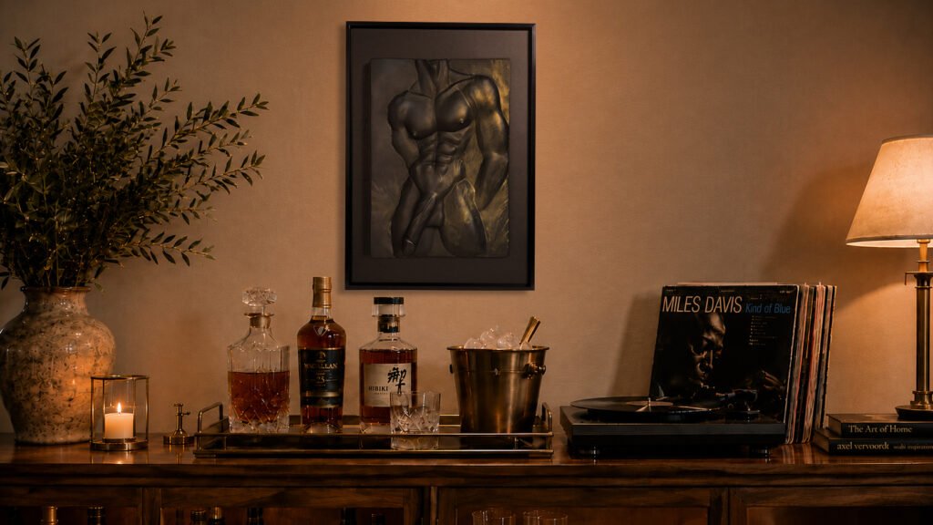 Scene photo of Beyond Measure Gold Splash wall relief in a private room by MASOMA