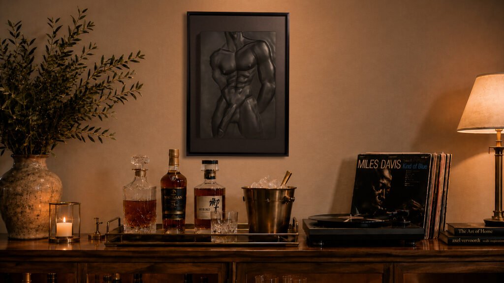 Scene photo of Beyond Measure Pure Black wall relief in a private room by MASOMA