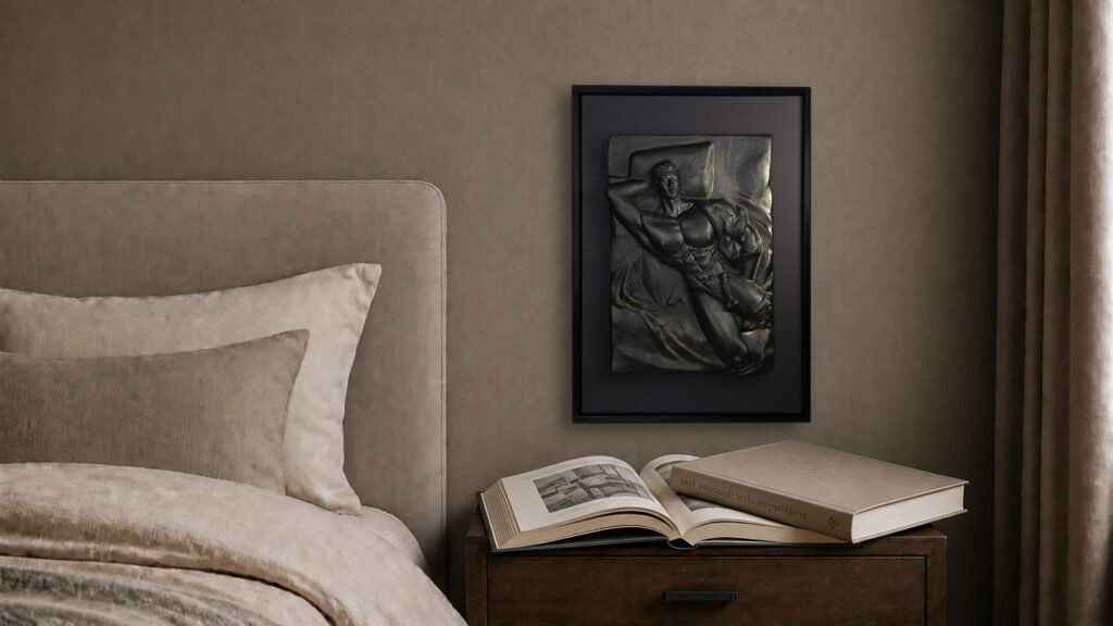 Scene photo of Gilded Threshold Gold Splash wall relief in a private room by MASOMA