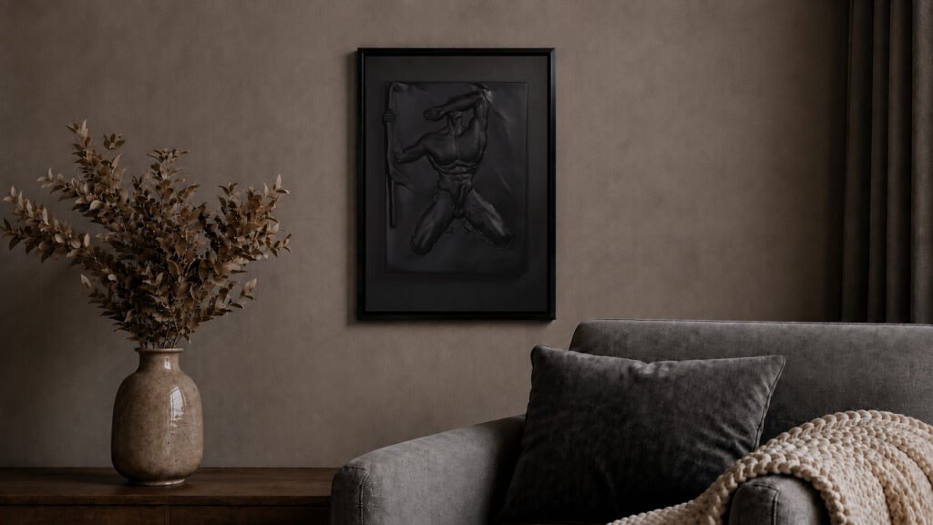 Scene photo of Overcome Pure Black wall relief in a private room by MASOMA
