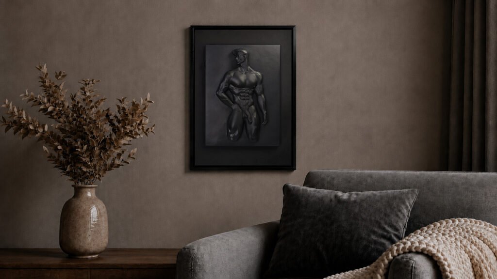 Scene photo of Quiet Dominion Black Gold wall relief in a private room by MASOMA