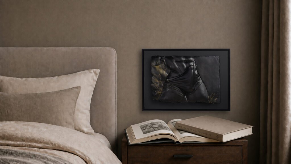 Scene photo of The Shape of Want Gold Splash wall relief in a private room by MASOMA
