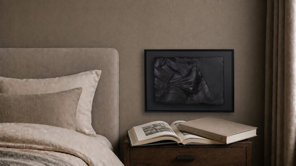 Scene photo of The Shape of Want Pure Black wall relief in a private room by MASOMA